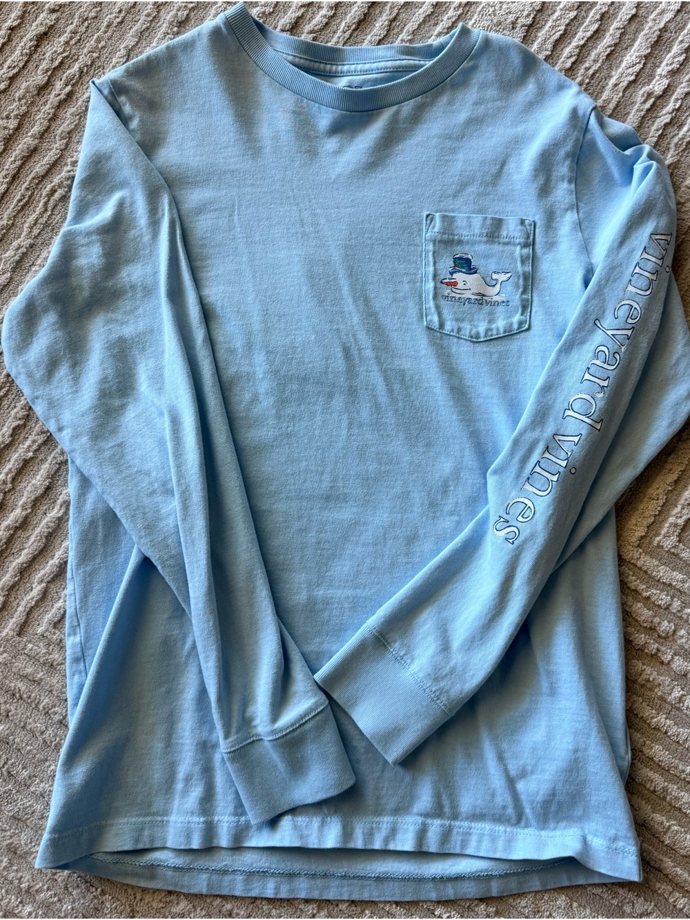 Vineyard Vines Light Blue Whale Pocket Long Sleeve Tee Youth Medium